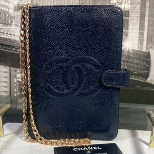 Authentic CHANEL Navy Caviar Leather Organizer Agenda Passport Holder